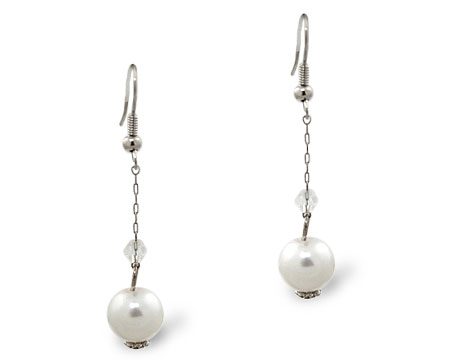White Pearl and Small Crystal Earrings 