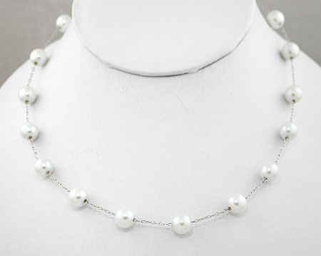 White pearl necklace on Silver (8mm) 