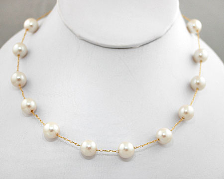 Cream/Champagne color pearl necklace on Gold (8mm/10mm) 