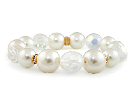 Ivory Cream Pearl Stretch Bracelet with Rhinestones/Crystals
