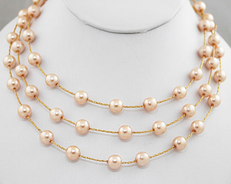Ivory Rose Pearls on 3 Tier Silver Necklace 
