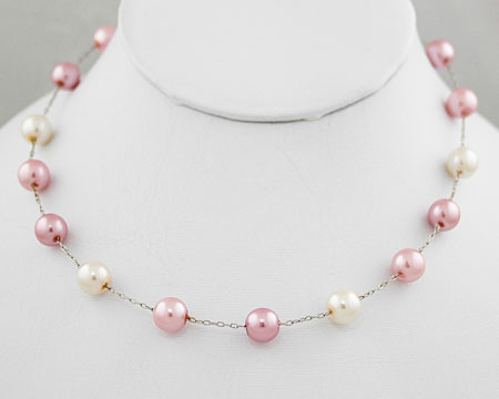 Pink, Mauve and White Pearl Necklace (8mm) 