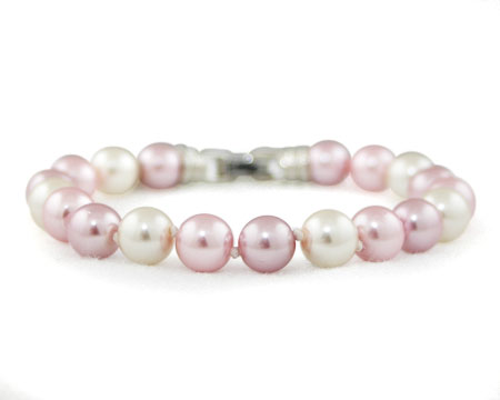 Pink, Mauve, White Pearl Bracelet (8mm)