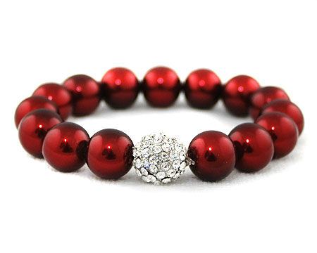 Formal Crimson Pearl Stretch Bracelet w/ Rhinestones 