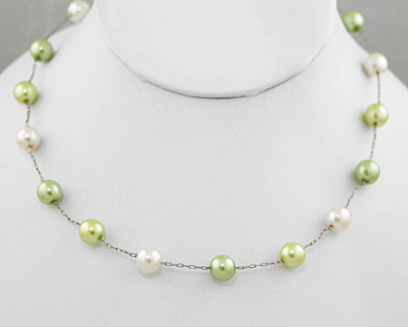 Lime Green, Light Citrus Lime and White 8mm Pearl Necklace (8mm) 
