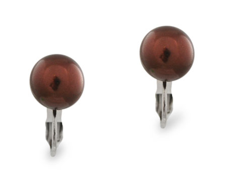 Chocolate Color Clip-On Pearl Stud Earrings (10mm)