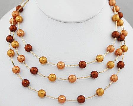 Bronze, Hazelnut, Gold Pearls on 3 Tier Necklace