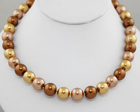 Formal Bronze, Taupe and Light Gold Color Pearl Necklace (12mm)