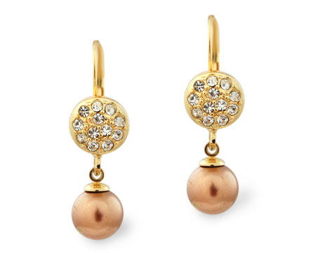 Formal Taupe Pearl, Gold and Rhinestonel Earring