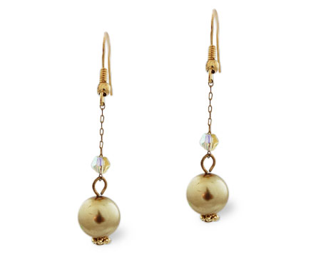 Light Gold Pearl and Small Crystal Earrings (brown)
